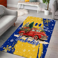 Barbados Christmas Area Rug with Blue Yellow Xmas Snowflakes Red Truck and Coat of Arms - Wonder Print Shop