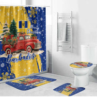 Barbados Christmas Bathroom Set with Blue Yellow Xmas Snowflakes Red Truck and Coat of Arms - Wonder Print Shop