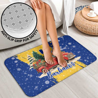 Barbados Christmas Bathroom Set with Blue Yellow Xmas Snowflakes Red Truck and Coat of Arms - Wonder Print Shop