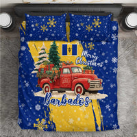 Barbados Christmas Bedding Set with Blue Yellow Xmas Snowflakes Red Truck and Coat of Arms - Wonder Print Shop