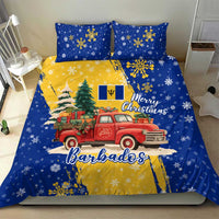 Barbados Christmas Bedding Set with Blue Yellow Xmas Snowflakes Red Truck and Coat of Arms - Wonder Print Shop