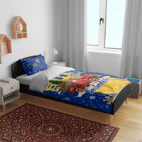 Barbados Christmas Bedding Set with Blue Yellow Xmas Snowflakes Red Truck and Coat of Arms - Wonder Print Shop