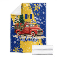 Barbados Christmas Blanket with Blue Yellow Xmas Snowflakes Red Truck and Coat of Arms - Wonder Print Shop