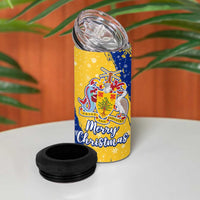 Barbados Christmas 4 in 1 Can Cooler Tumbler with Blue Yellow Xmas Snowflakes Red Truck and Coat of Arms - Wonder Print Shop