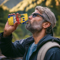 Barbados Christmas 4 in 1 Can Cooler Tumbler with Blue Yellow Xmas Snowflakes Red Truck and Coat of Arms - Wonder Print Shop