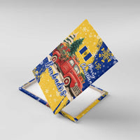 Barbados Christmas Canvas Wall Art with Blue Yellow Xmas Snowflakes Red Truck and Coat of Arms - Wonder Print Shop