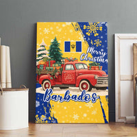 Barbados Christmas Canvas Wall Art with Blue Yellow Xmas Snowflakes Red Truck and Coat of Arms - Wonder Print Shop
