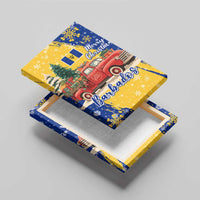 Barbados Christmas Canvas Wall Art with Blue Yellow Xmas Snowflakes Red Truck and Coat of Arms - Wonder Print Shop