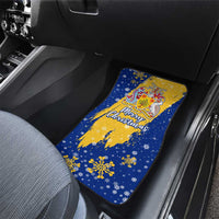Barbados Christmas Car Mats with Blue Yellow Xmas Snowflakes Red Truck and Coat of Arms - Wonder Print Shop