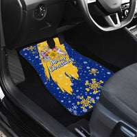 Barbados Christmas Car Mats with Blue Yellow Xmas Snowflakes Red Truck and Coat of Arms - Wonder Print Shop
