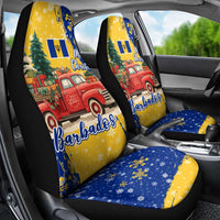 Barbados Christmas Car Seat Cover with Blue Yellow Xmas Snowflakes Red Truck and Coat of Arms - Wonder Print Shop