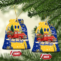 Barbados Christmas Ceramic Ornament with Blue Yellow Xmas Snowflakes Red Truck and Coat of Arms - Wonder Print Shop