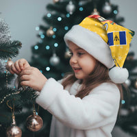 Barbados Christmas Santa Hat with Blue Yellow Xmas Snowflakes Red Truck and Coat of Arms - Wonder Print Shop