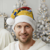 Barbados Christmas Santa Hat with Blue Yellow Xmas Snowflakes Red Truck and Coat of Arms - Wonder Print Shop