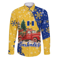 Barbados Christmas Family Matching Tank Maxi Dress and Hawaiian Shirt with Blue Yellow Xmas Snowflakes Red Truck and Coat of Arms - Wonder Print Shop