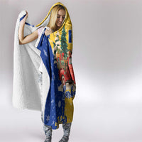 Barbados Christmas Hooded Blanket with Blue Yellow Xmas Snowflakes Red Truck and Coat of Arms - Wonder Print Shop