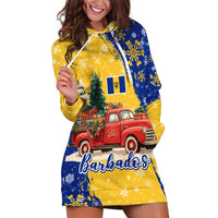 Barbados Christmas Hoodie Dress with Blue Yellow Xmas Snowflakes Red Truck and Coat of Arms - Wonder Print Shop