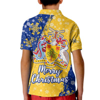 Barbados Christmas Kid Polo Shirt with Blue Yellow Xmas Snowflakes Red Truck and Coat of Arms - Wonder Print Shop