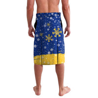 Barbados Christmas Lavalava with Blue Yellow Xmas Snowflakes Red Truck and Coat of Arms - Wonder Print Shop