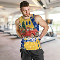 Barbados Christmas Men Tank Top with Blue Yellow Xmas Snowflakes Red Truck and Coat of Arms - Wonder Print Shop