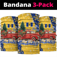 Barbados Christmas Neck Gaiter with Blue Yellow Xmas Snowflakes Red Truck and Coat of Arms - Wonder Print Shop