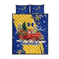 Barbados Christmas Quilt Bed Set with Blue Yellow Xmas Snowflakes Red Truck and Coat of Arms - Wonder Print Shop