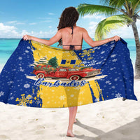 Barbados Christmas Sarong with Blue Yellow Xmas Snowflakes Red Truck and Coat of Arms - Wonder Print Shop