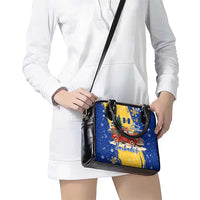 Barbados Christmas Shoulder Handbag with Blue Yellow Xmas Snowflakes Red Truck and Coat of Arms - Wonder Print Shop