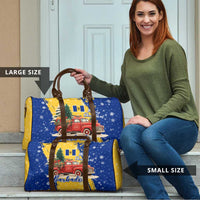 Barbados Christmas Travel Bag with Blue Yellow Xmas Snowflakes Red Truck and Coat of Arms - Wonder Print Shop