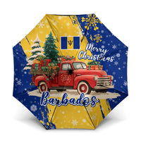 Barbados Christmas Umbrella with Blue Yellow Xmas Snowflakes Red Truck and Coat of Arms - Wonder Print Shop