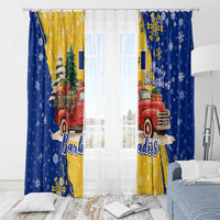 Barbados Christmas Window Curtain with Blue Yellow Xmas Snowflakes Red Truck and Coat of Arms - Wonder Print Shop