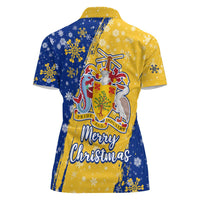 Barbados Christmas Women Polo Shirt with Blue Yellow Xmas Snowflakes Red Truck and Coat of Arms - Wonder Print Shop