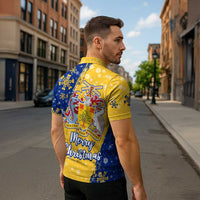 Barbados Christmas Zipper Polo Shirt with Blue Yellow Xmas Snowflakes Red Truck and Coat of Arms - Wonder Print Shop