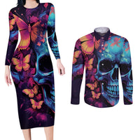 Fantasy Skull with Butterflies Couples Matching Long Sleeve Bodycon Dress and Long Sleeve Button Shirts Love me or hate me i'm still gonna shine - Wonder Print Shop
