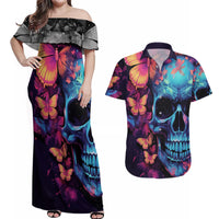 Fantasy Skull with Butterflies Couples Matching Off Shoulder Maxi Dress and Hawaiian Shirt Love me or hate me i'm still gonna shine - Wonder Print Shop