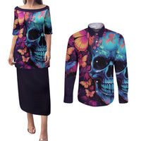 Fantasy Skull with Butterflies Couples Matching Puletasi Dress and Long Sleeve Button Shirts Love me or hate me i'm still gonna shine - Wonder Print Shop