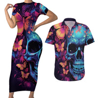 Fantasy Skull with Butterflies Couples Matching Short Sleeve Bodycon Dress and Hawaiian Shirt Love me or hate me i'm still gonna shine - Wonder Print Shop