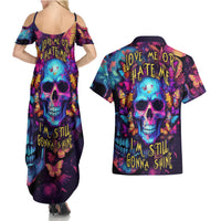 Fantasy Skull with Butterflies Couples Matching Summer Maxi Dress and Hawaiian Shirt Love me or hate me i'm still gonna shine - Wonder Print Shop