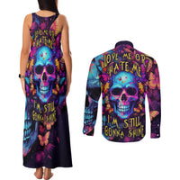 Fantasy Skull with Butterflies Couples Matching Tank Maxi Dress and Long Sleeve Button Shirts Love me or hate me i'm still gonna shine - Wonder Print Shop