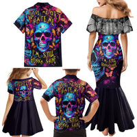Fantasy Skull with Butterflies Family Matching Mermaid Dress and Hawaiian Shirt Love me or hate me i'm still gonna shine - Wonder Print Shop