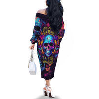 Fantasy Skull with Butterflies Family Matching Off Shoulder Long Sleeve Dress and Hawaiian Shirt Love me or hate me i'm still gonna shine - Wonder Print Shop