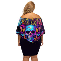 Fantasy Skull with Butterflies Family Matching Off Shoulder Short Dress and Hawaiian Shirt Love me or hate me i'm still gonna shine - Wonder Print Shop