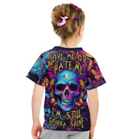 Fantasy Skull with Butterflies Kid T Shirt Love me or hate me i'm still gonna shine - Wonder Print Shop