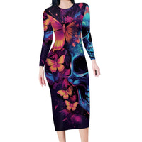 Fantasy Skull with Butterflies Long Sleeve Bodycon Dress Love me or hate me i'm still gonna shine - Wonder Print Shop