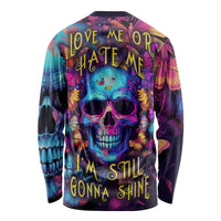 Fantasy Skull with Butterflies Long Sleeve Shirt Love me or hate me i'm still gonna shine - Wonder Print Shop