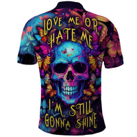 Fantasy Skull with Butterflies Polo Shirt Love me or hate me i'm still gonna shine - Wonder Print Shop
