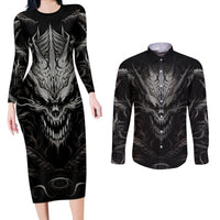 Demon Skull Couples Matching Long Sleeve Bodycon Dress and Long Sleeve Button Shirts Always be yourself unless you can be a Dragon then always be a Dragon - Wonder Print Shop