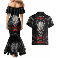 Demon Skull Couples Matching Mermaid Dress and Hawaiian Shirt Always be yourself unless you can be a Dragon then always be a Dragon - Wonder Print Shop