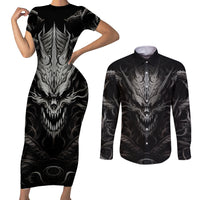 Demon Skull Couples Matching Short Sleeve Bodycon Dress and Long Sleeve Button Shirts Always be yourself unless you can be a Dragon then always be a Dragon - Wonder Print Shop