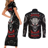 Demon Skull Couples Matching Short Sleeve Bodycon Dress and Long Sleeve Button Shirts Always be yourself unless you can be a Dragon then always be a Dragon - Wonder Print Shop